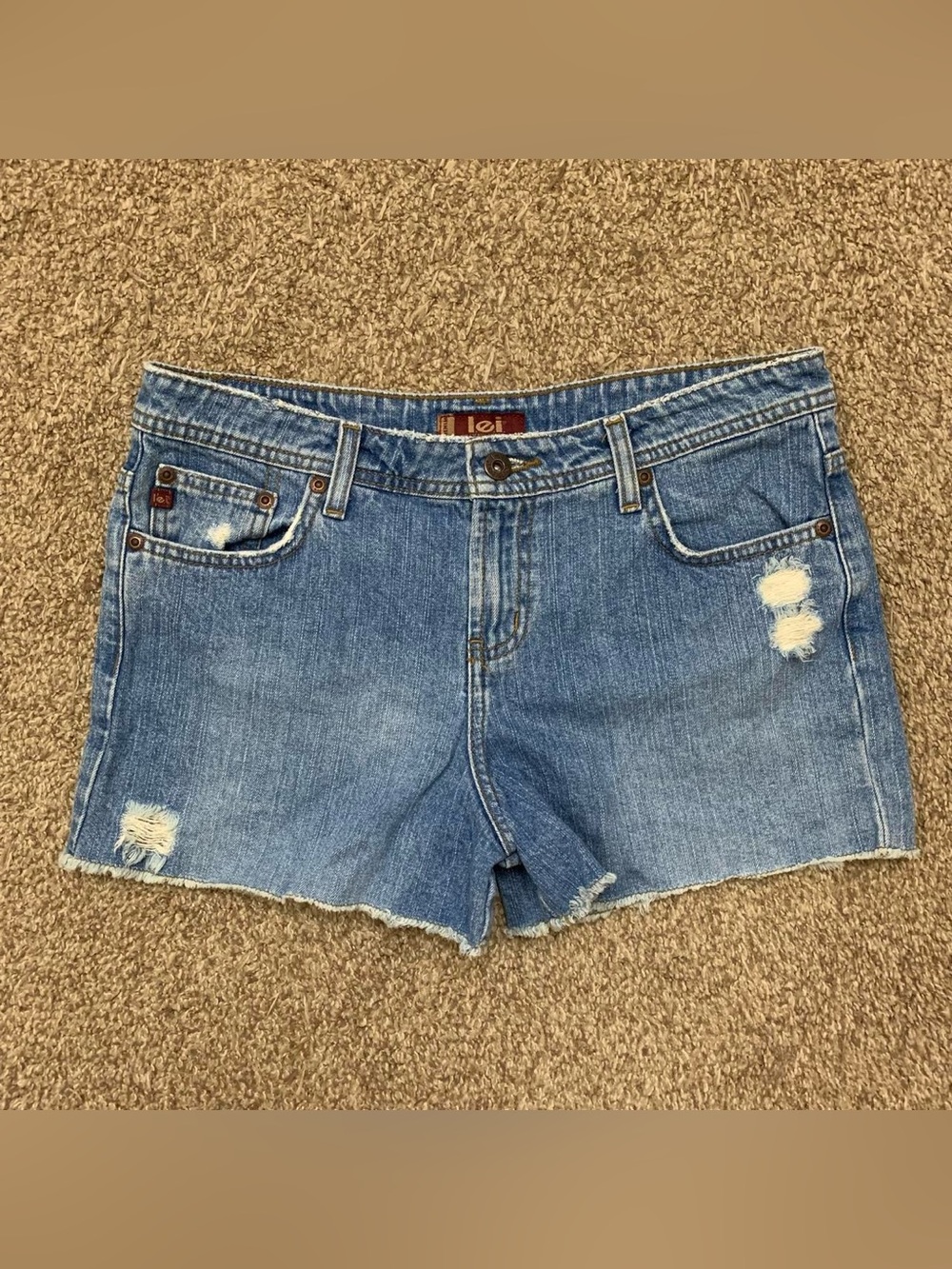 Vintage LEI Shorts Junior 7 Blue Jean Denim Cut Off Distressed Boho Festival Y2K